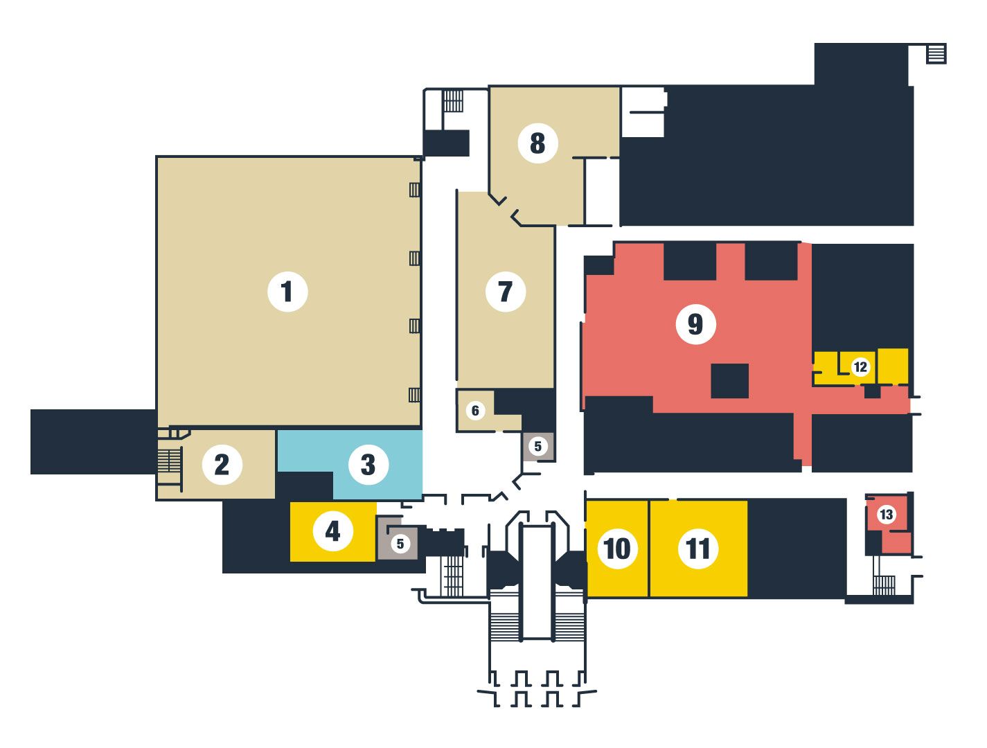 Ground floor plan of the Mountainlair. See content after image for room details.